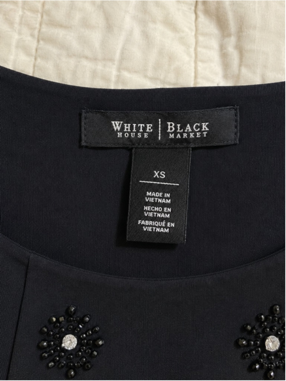 White House Black Market XS Black Embellished Beaded Rhinestone Top Chiffon Hem‎ - Picture 7 of 10